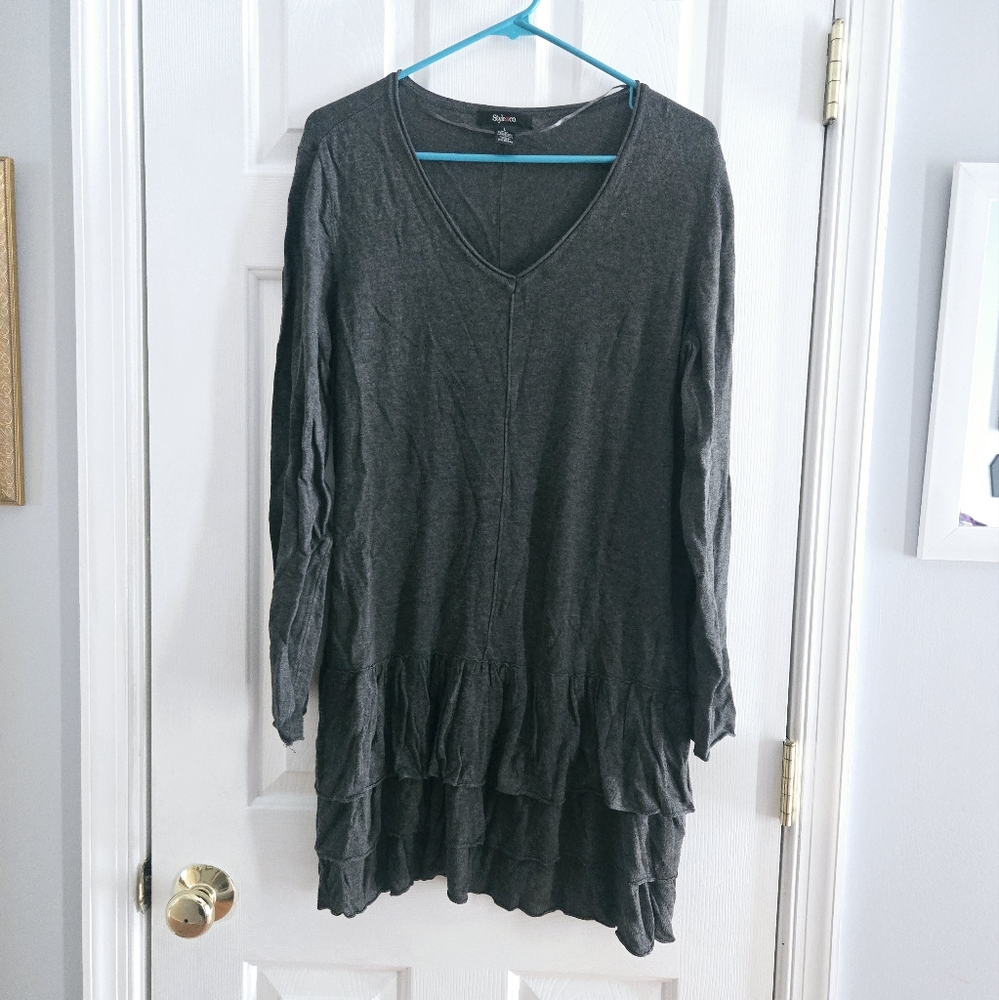 Gray Large Style & Co V-Neck Long Sleeve Dress / Tunic